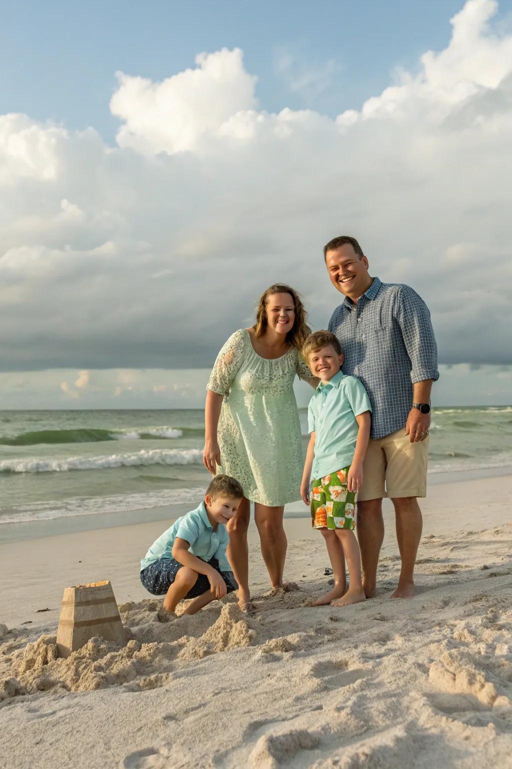 Beach settings provide a tranquil and picturesque backdrop for family photos.