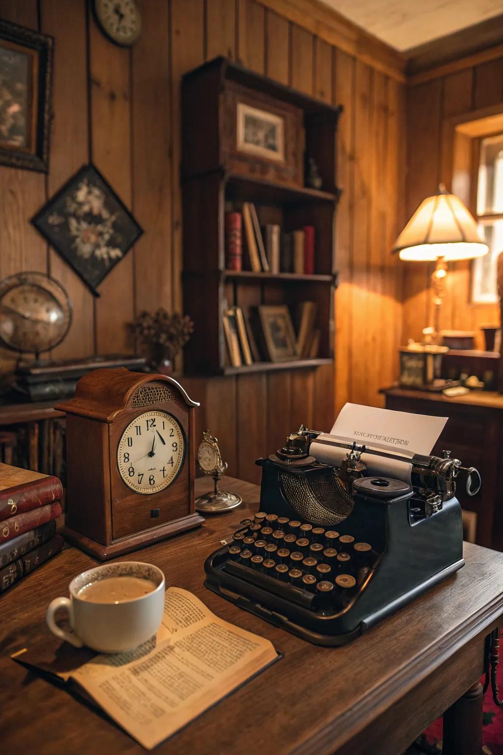 Vintage decor items add character and charm to a home office.