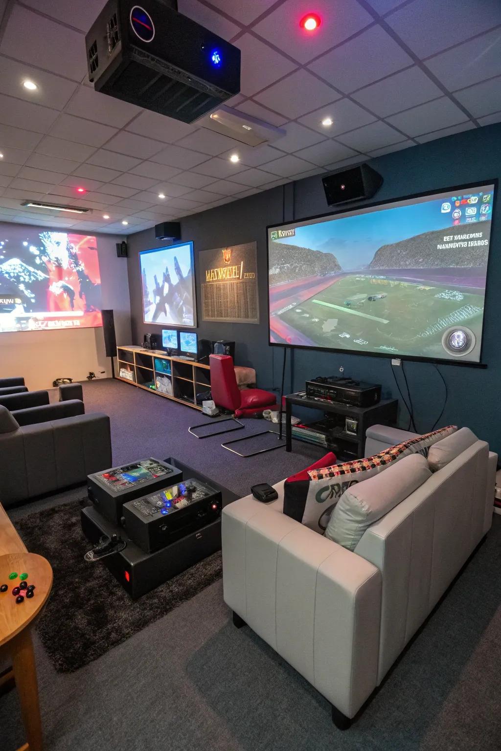 A projector brings dynamic and interactive elements to your gaming room decor.