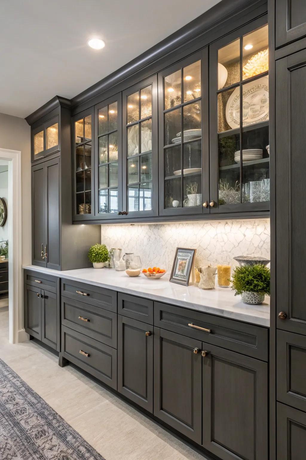 Glass-front cabinets offering a sophisticated display area.