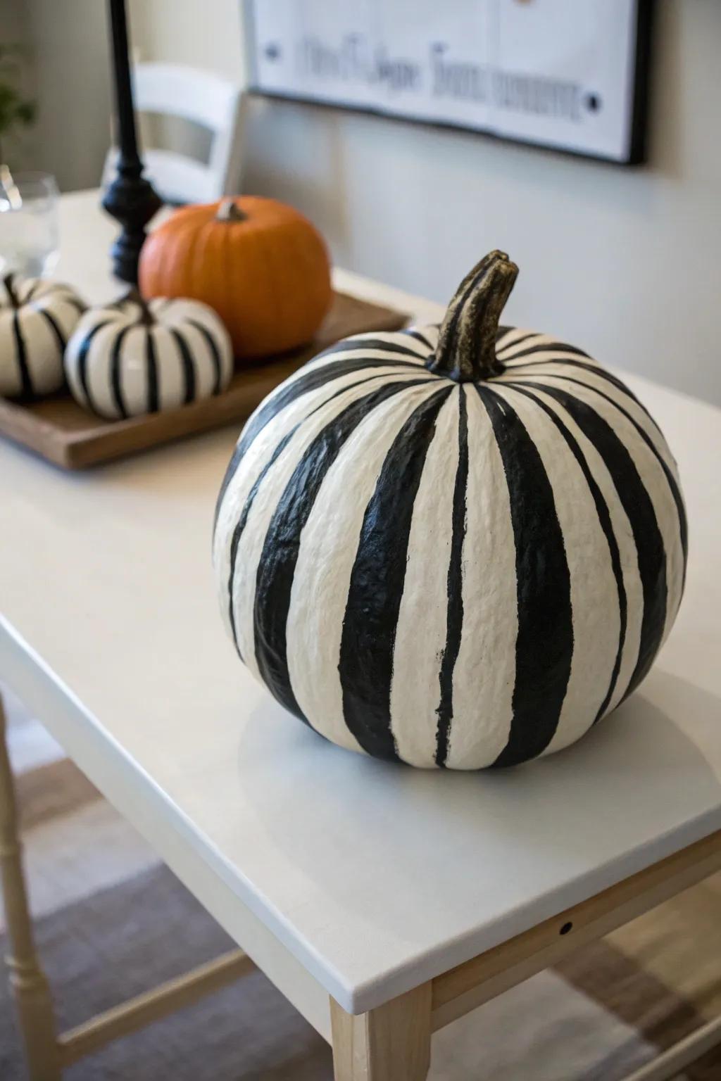 Opt for monochrome magic with sleek black and white pumpkin designs.