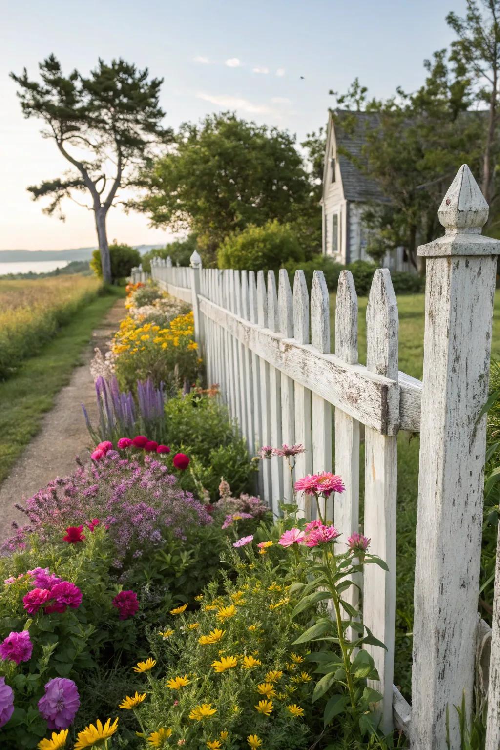 The classic picket fence evokes timeless charm.