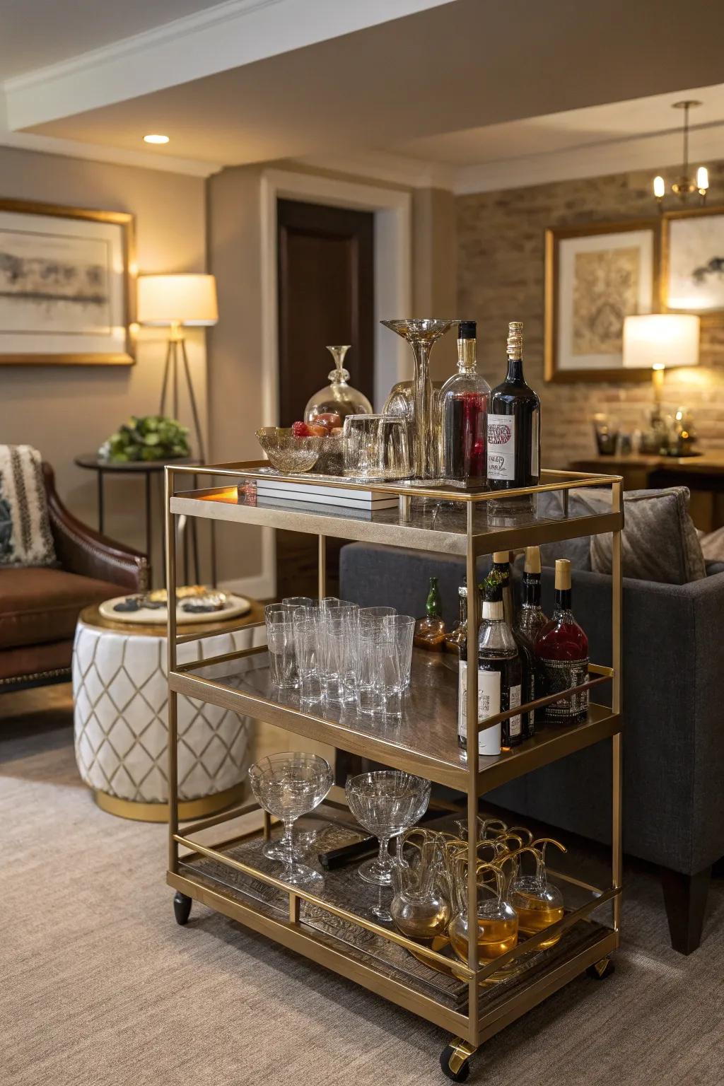 A home bar adds a touch of elegance for entertaining.