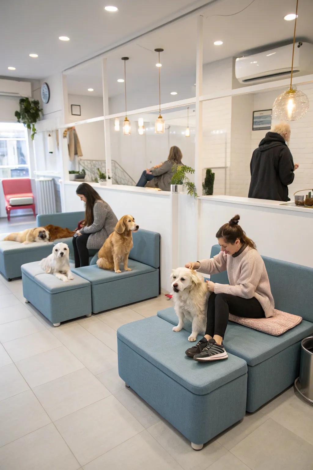 Flexible modular seating for adaptable salon spaces.