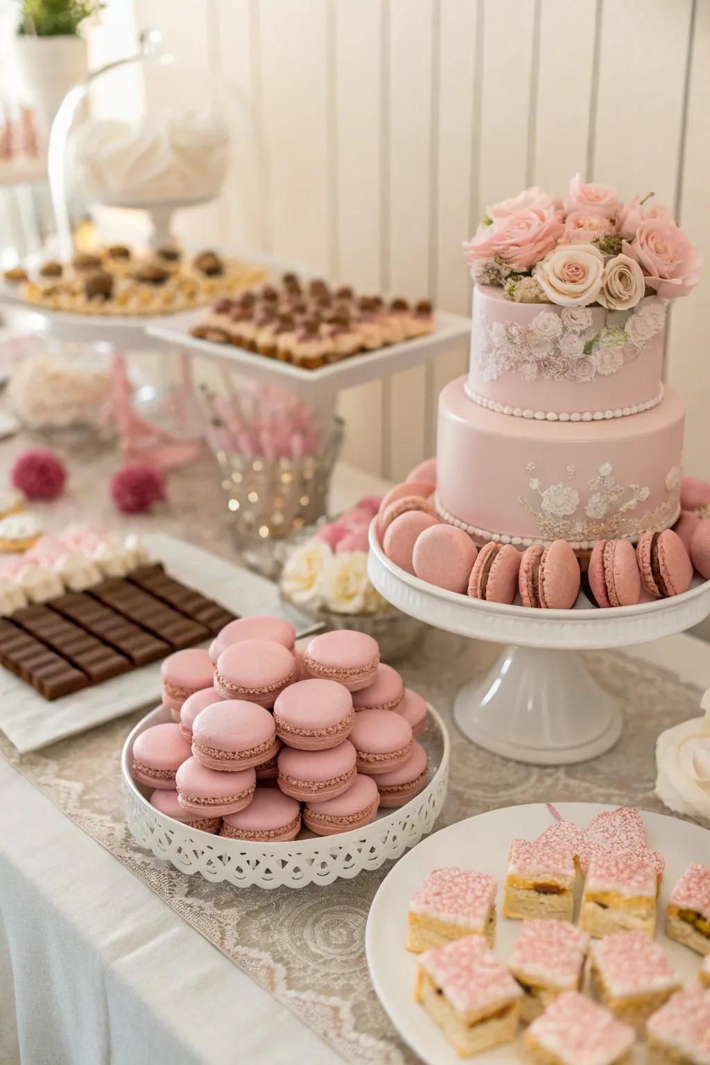 Delightful dusty rose dessert table.