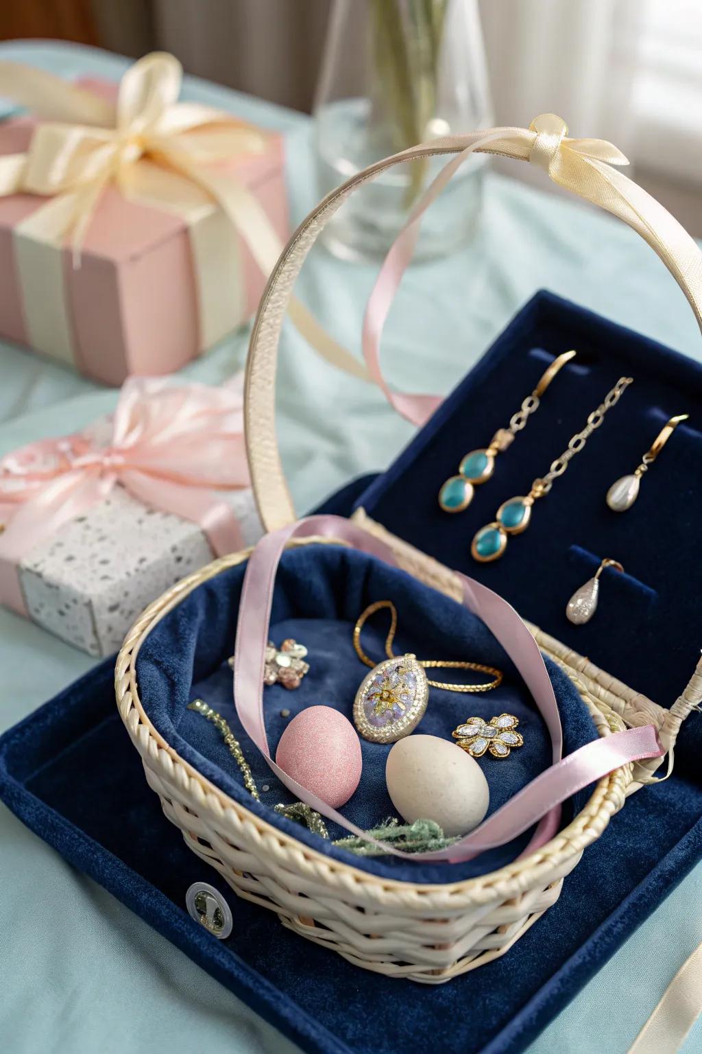 Artisan jewelry adds a touch of elegance to any basket.