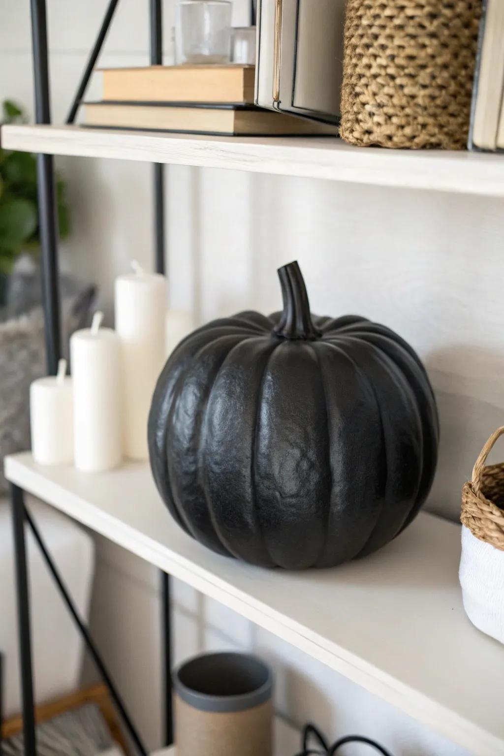 A monochrome pumpkin adds a touch of modern simplicity to Halloween decorations.