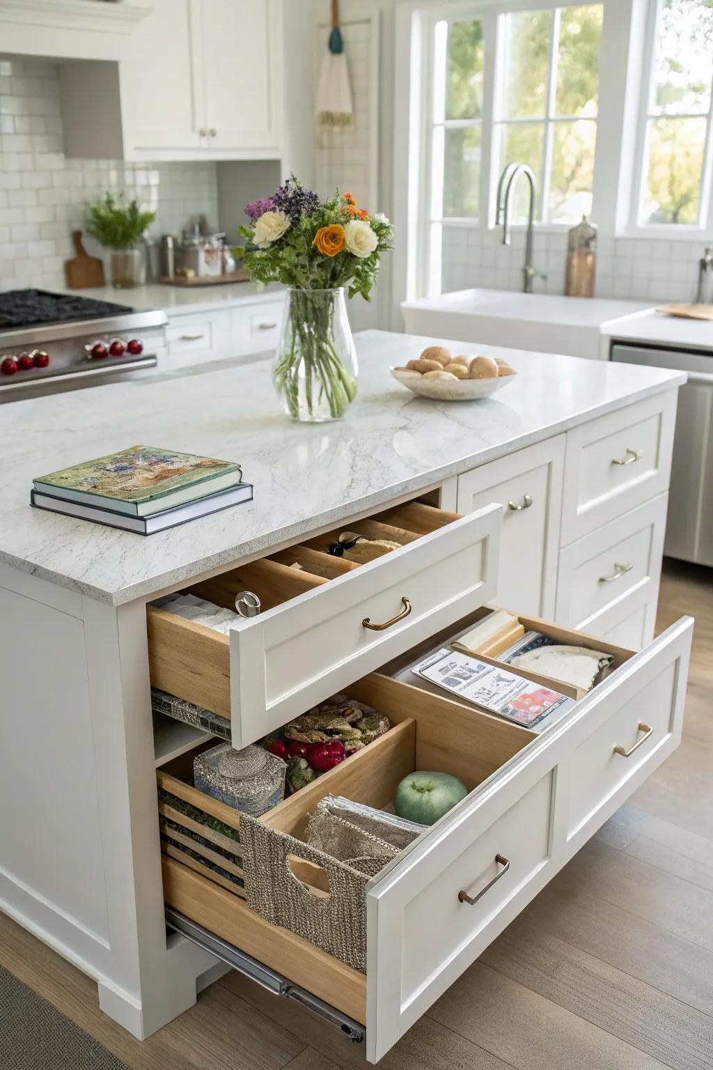 An island with clever hidden storage for a clutter-free kitchen.