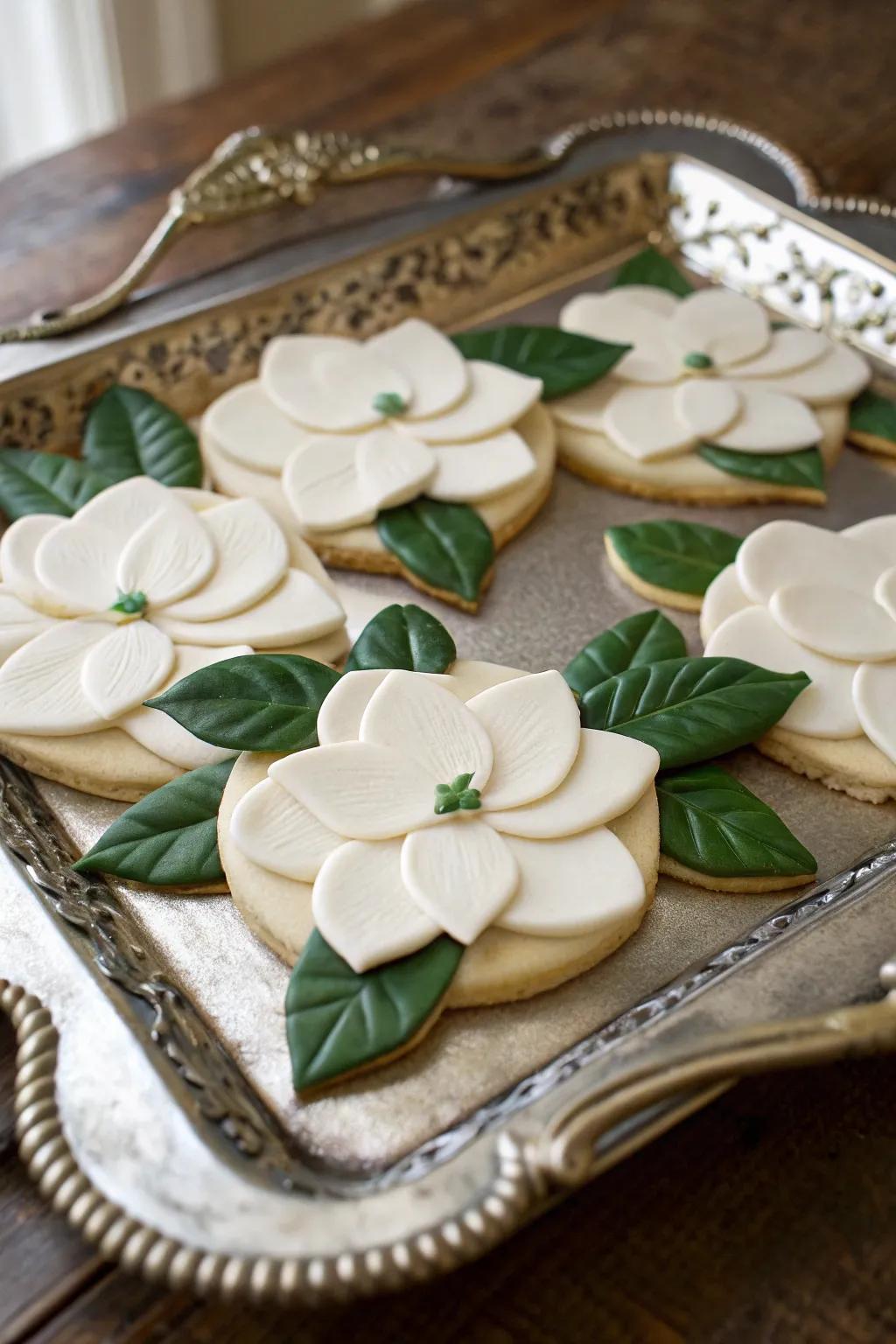 Magnificent magnolia cookies for a touch of Southern elegance.