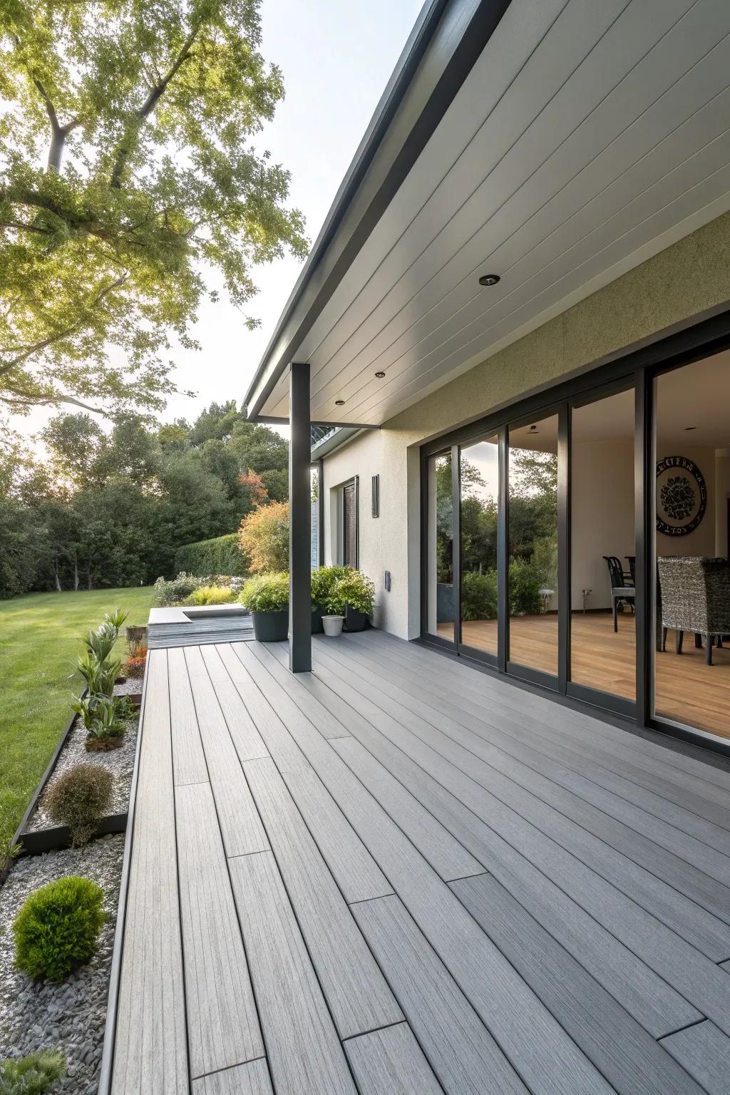 Opt for sleek and sustainable composite decking for your patio.