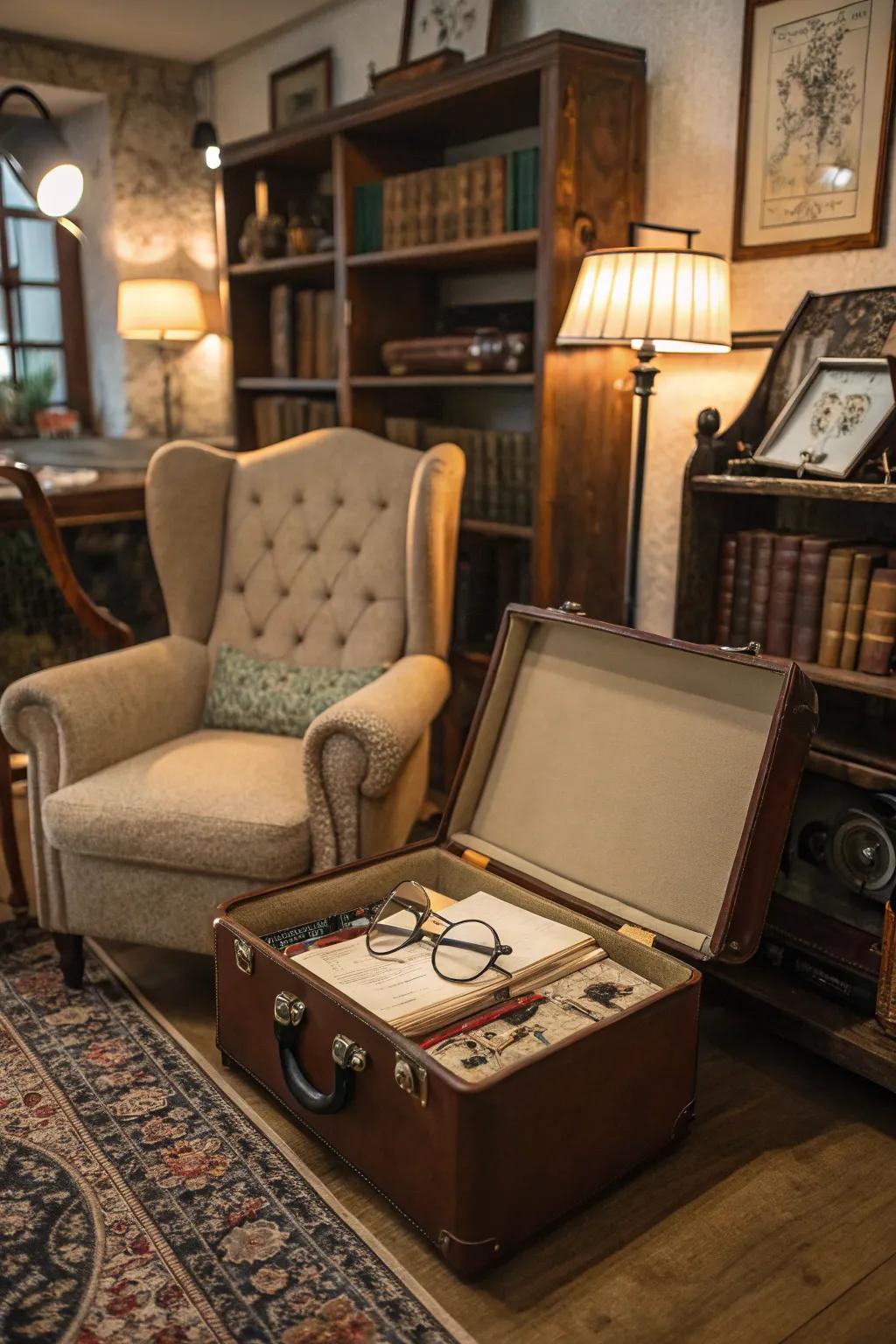 Quirk meets style with vintage suitcase displays.