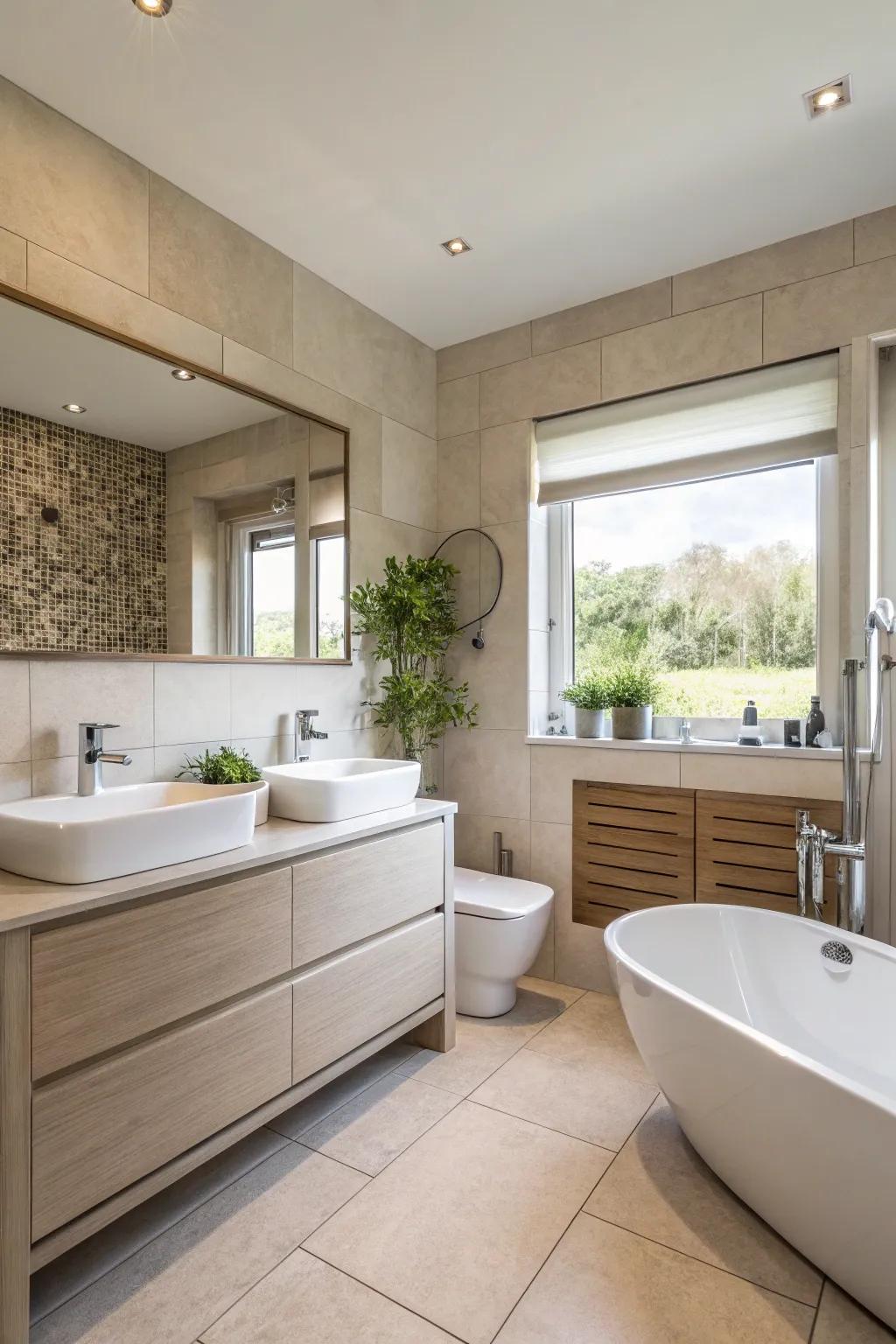 Eco-friendly choices add sustainable charm to the bathroom.