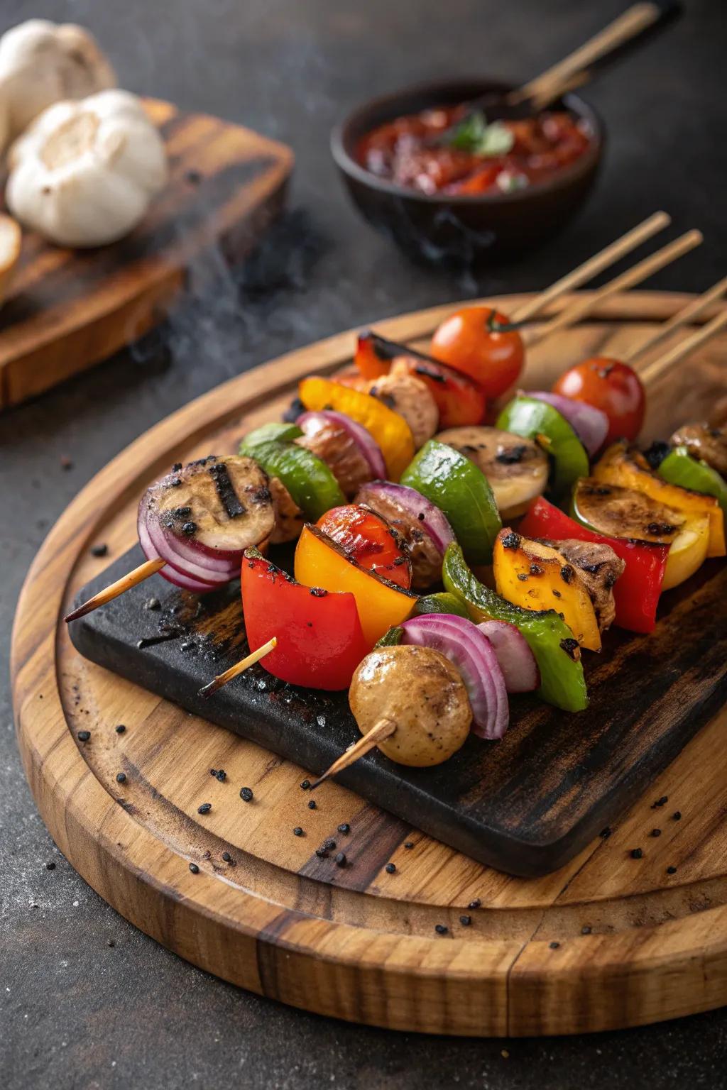 Grilled vegetable skewers, a feast for the eyes and the palate.