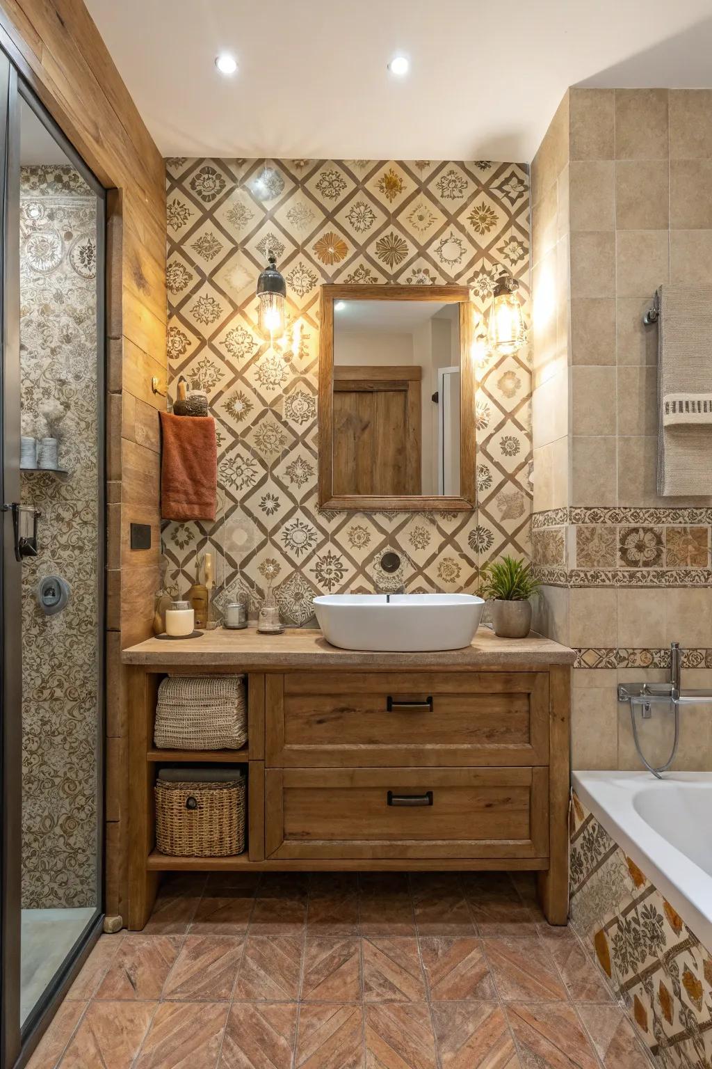 Rustic tile patterns create a unique look.