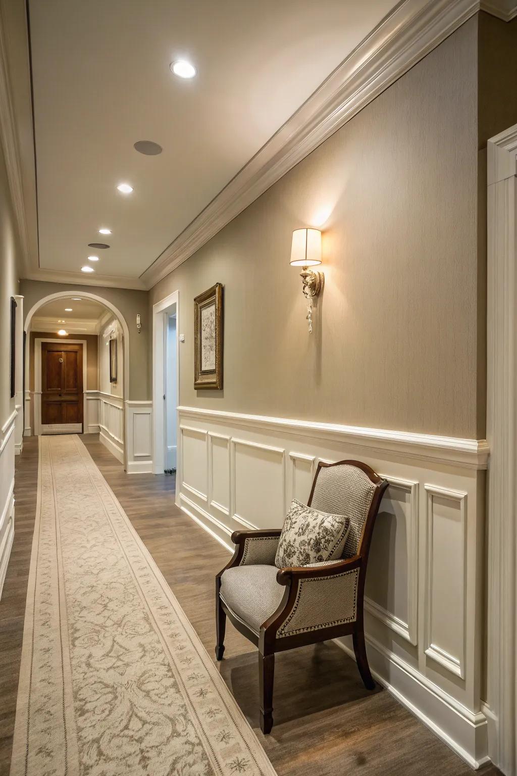 Stylish chair rail using faux crown molding.