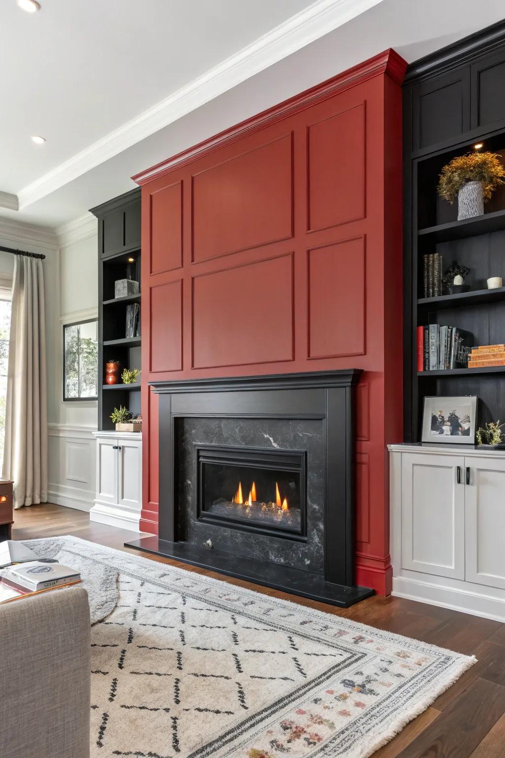 Contrasting colors make this fireplace a standout feature.