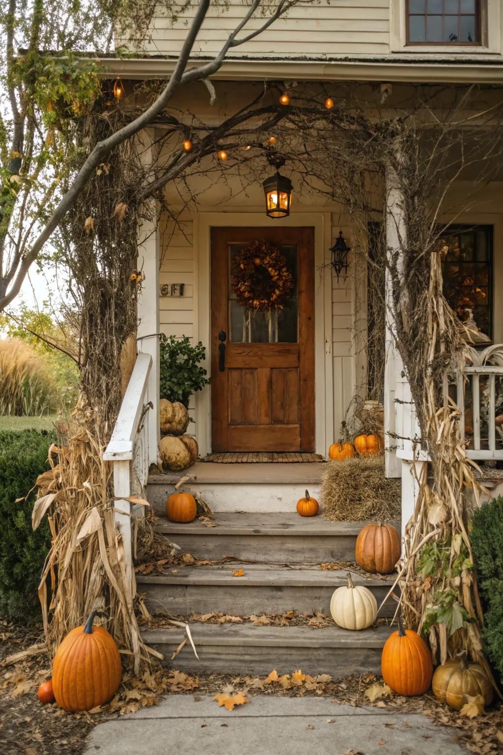 Nature-inspired elements blend beautifully with pumpkins.