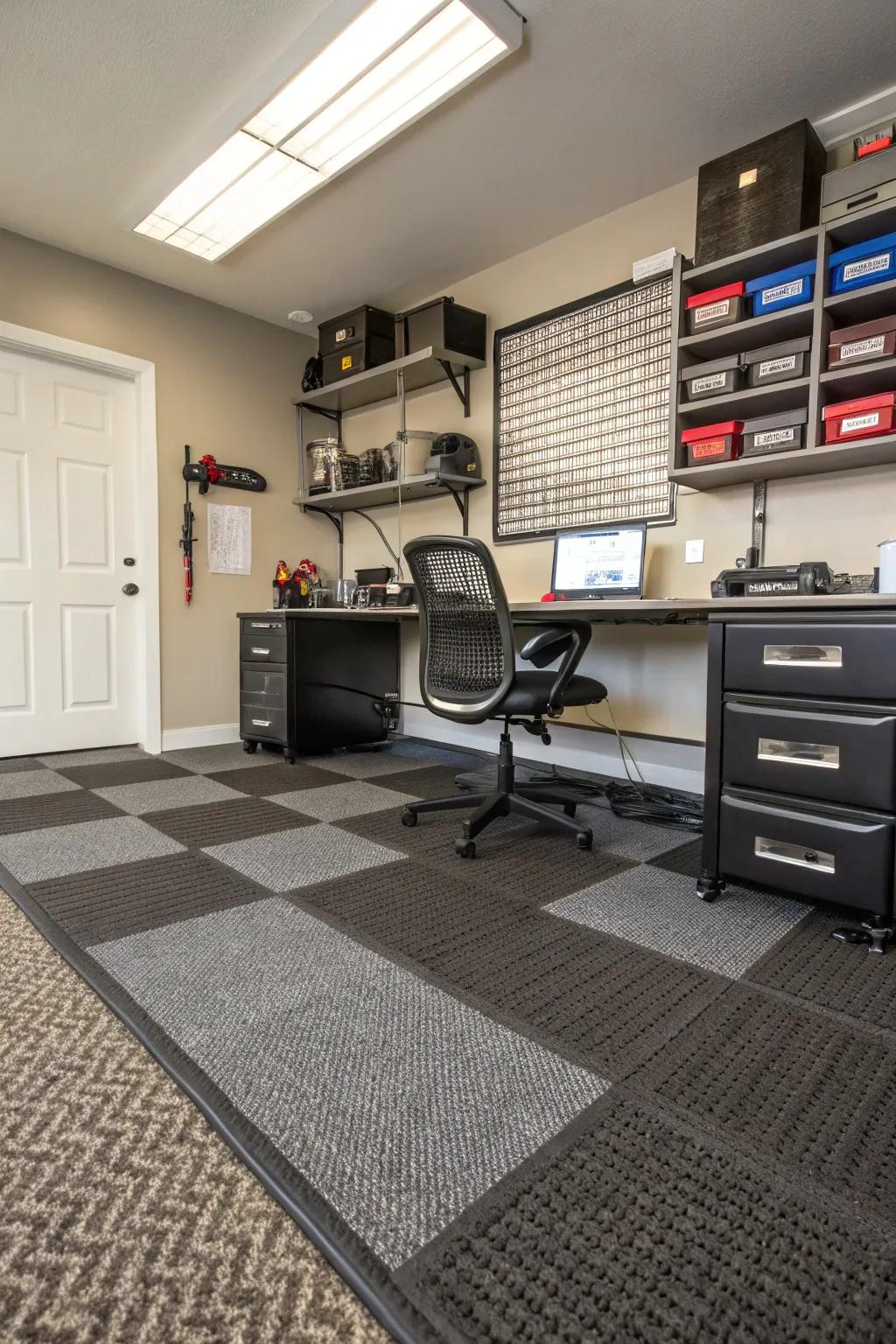 Textured flooring can add comfort and style to your office.