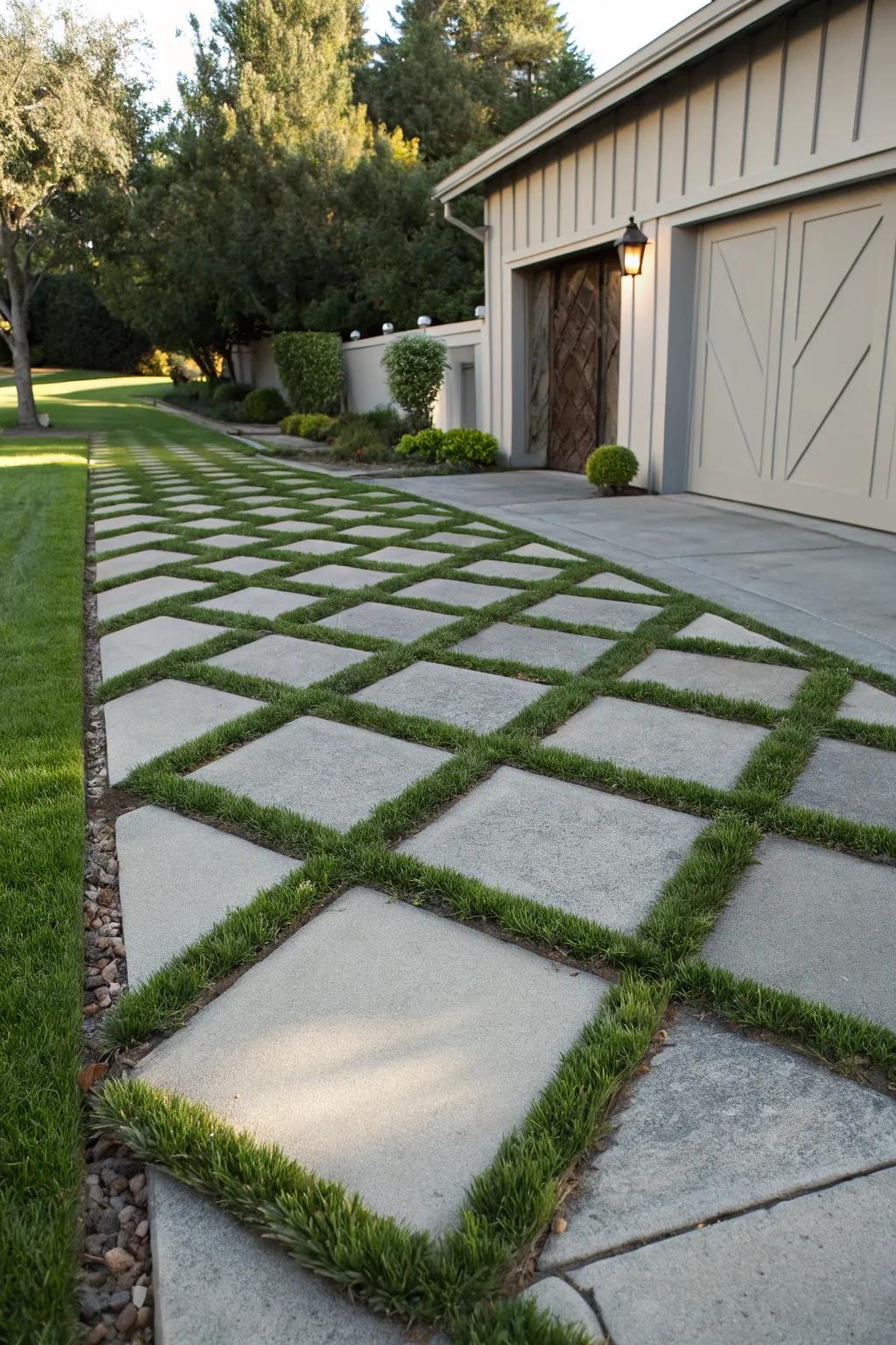 Diagonal patterns of grass create a dynamic twist.