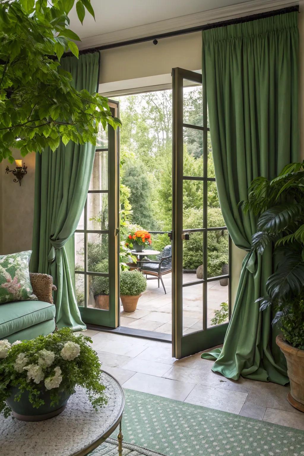 A seamless indoor-outdoor transition with green decor.