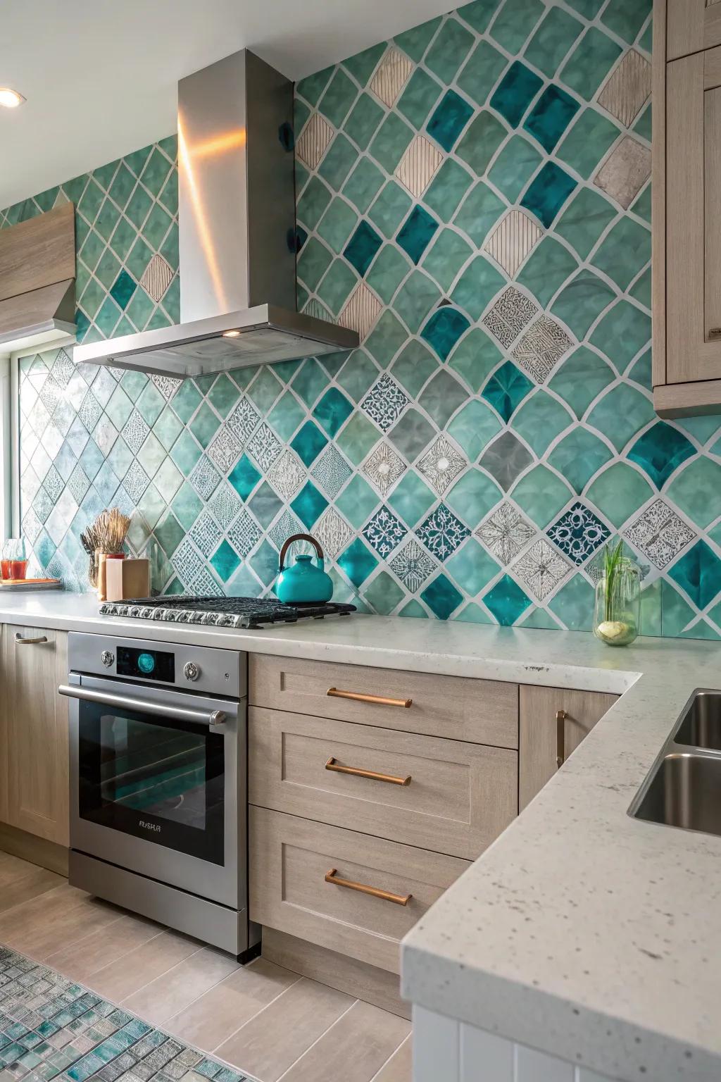 The tile combination adds texture and color to the kitchen.
