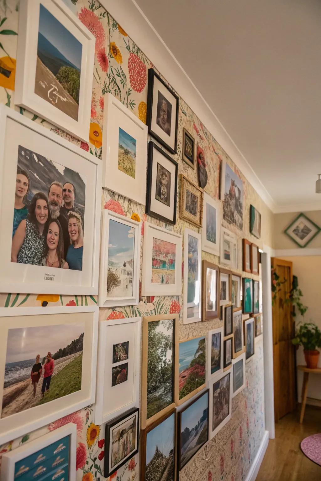 A photo collage wall adds a deeply personal and artistic element.