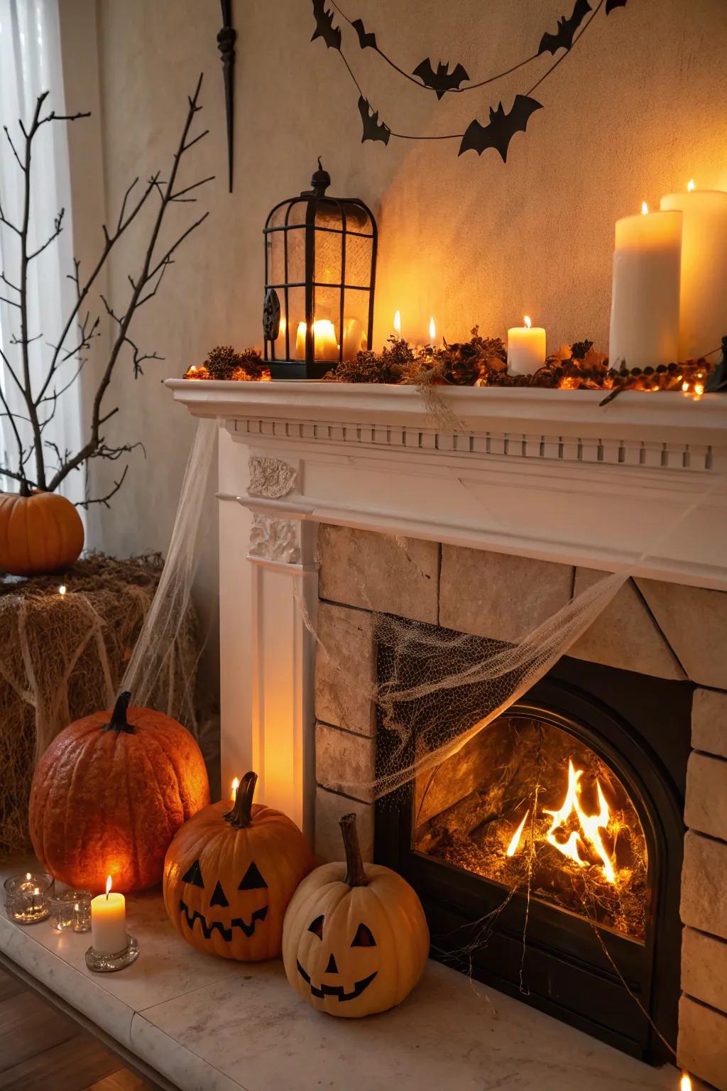 A flickering fireplace adds warmth and mystery.