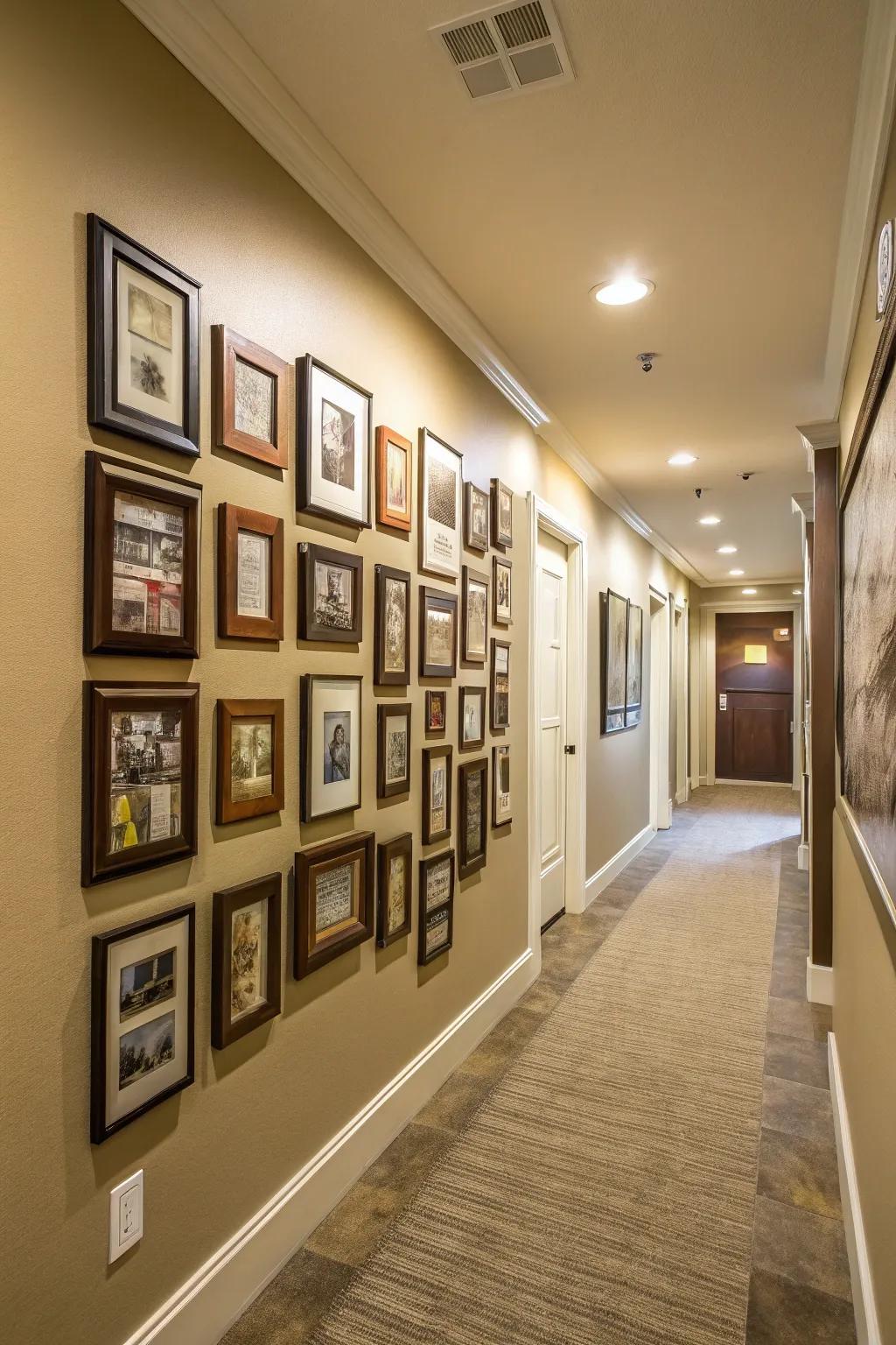 Asymmetry adds a playful dynamic to your photo wall.