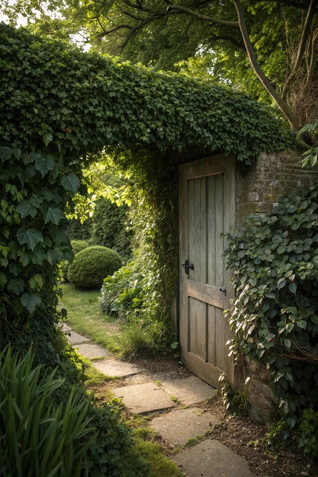 A hedge cleverly conceals a hidden door.