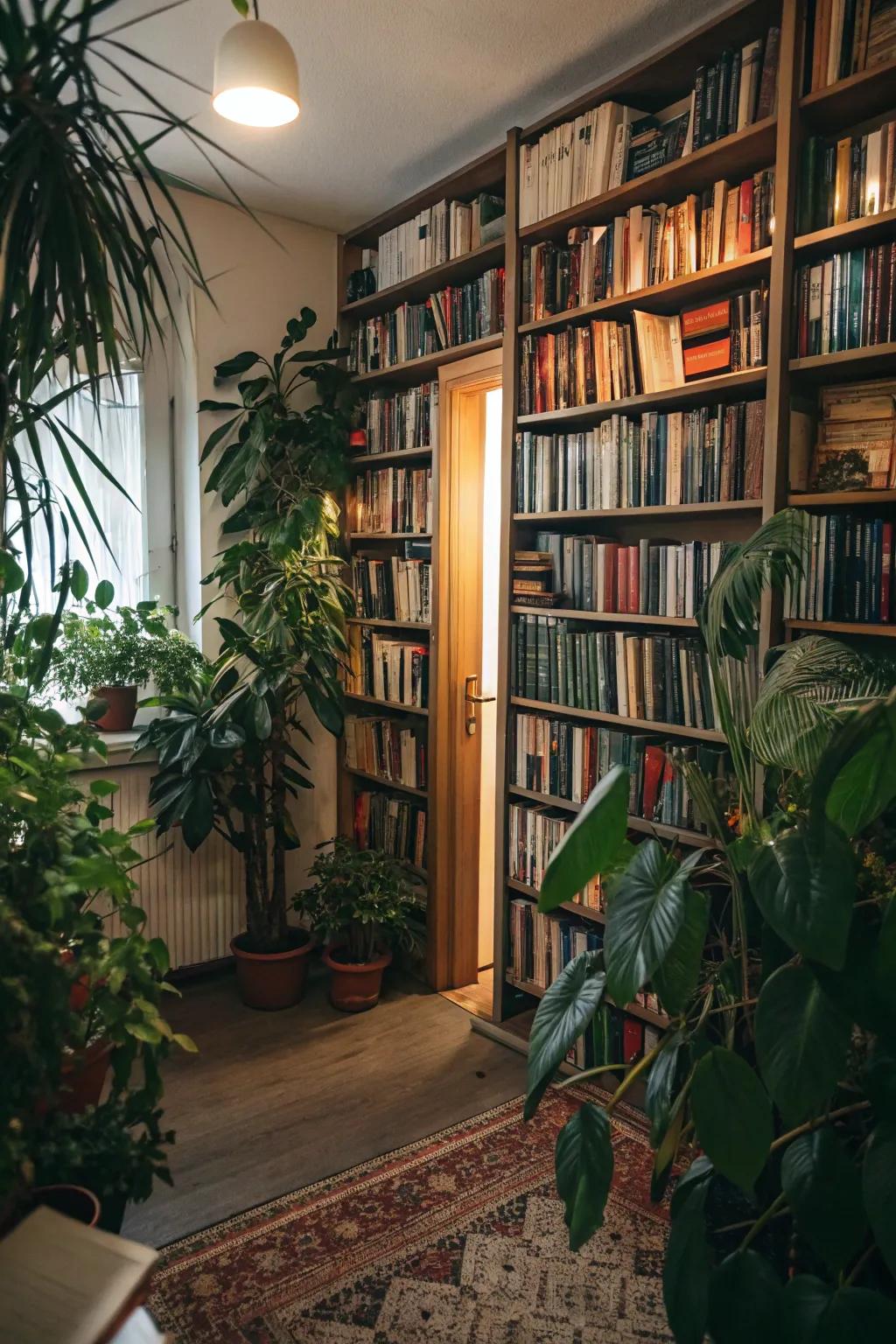 Greenery adds a refreshing touch to the library.