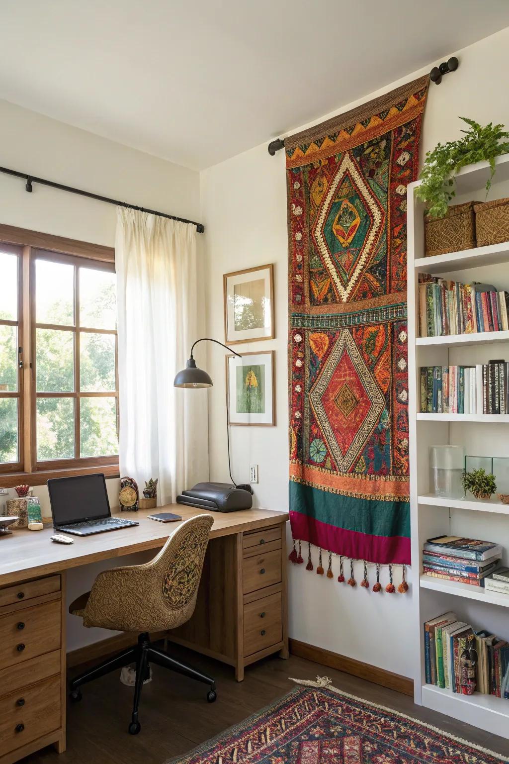 Fabric hangings bring color and texture to your walls.