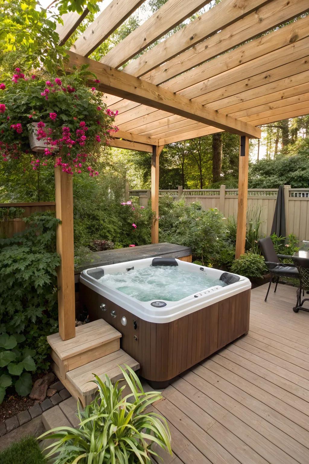 Maximize your space by placing the hot tub under a deck.