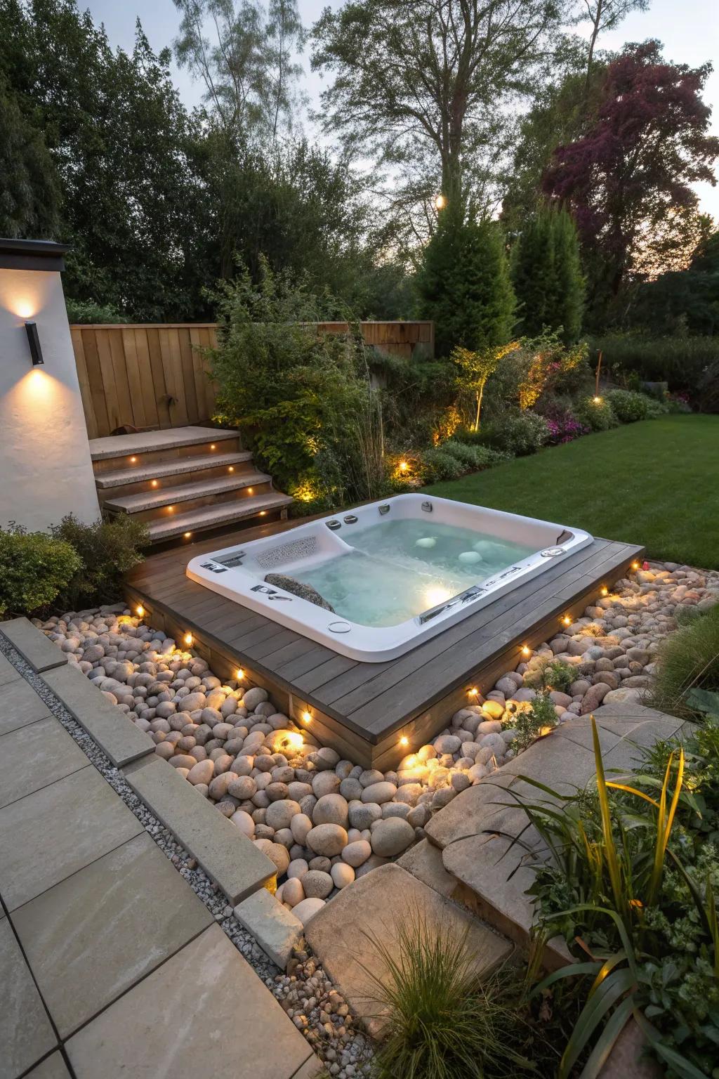 A sunken hot tub for a seamless and elegant outdoor look.