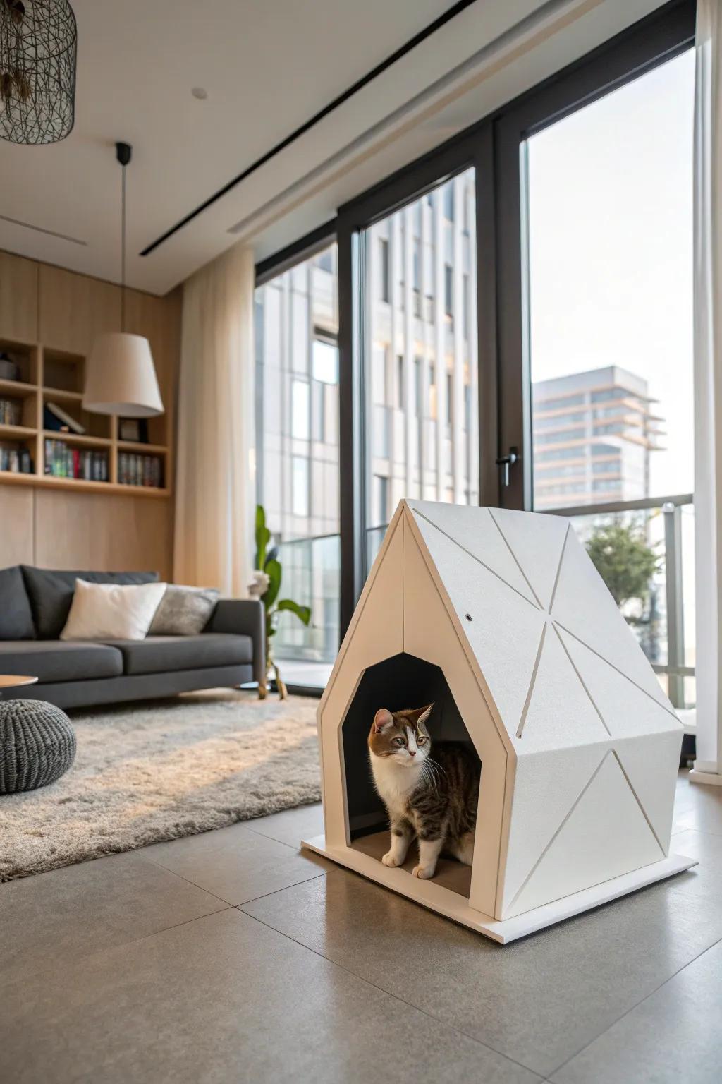 A geometric cat house that doubles as modern art.