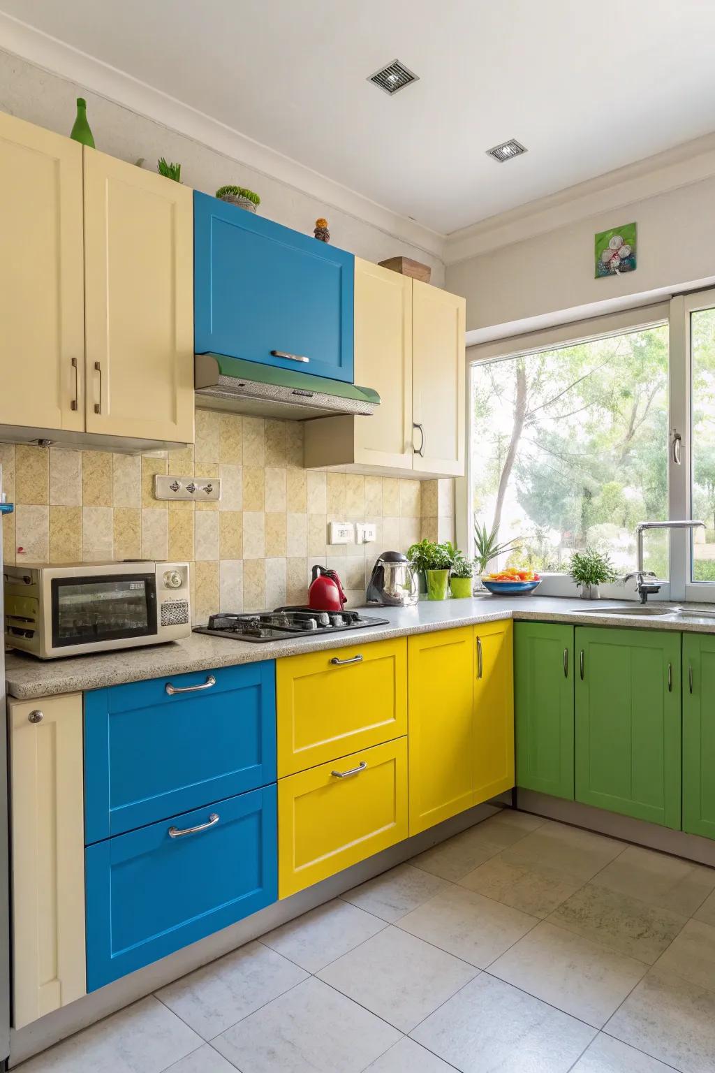 Playful color combinations bring personality and vibrancy to your kitchen.