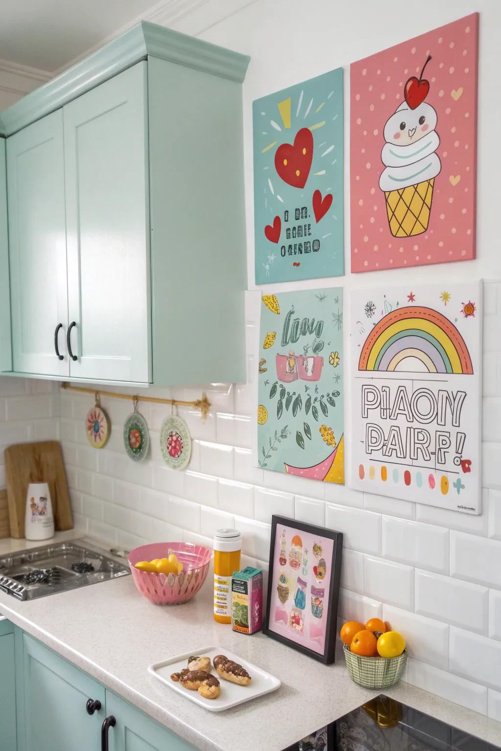 Playful graphic posters to keep your kitchen lively.