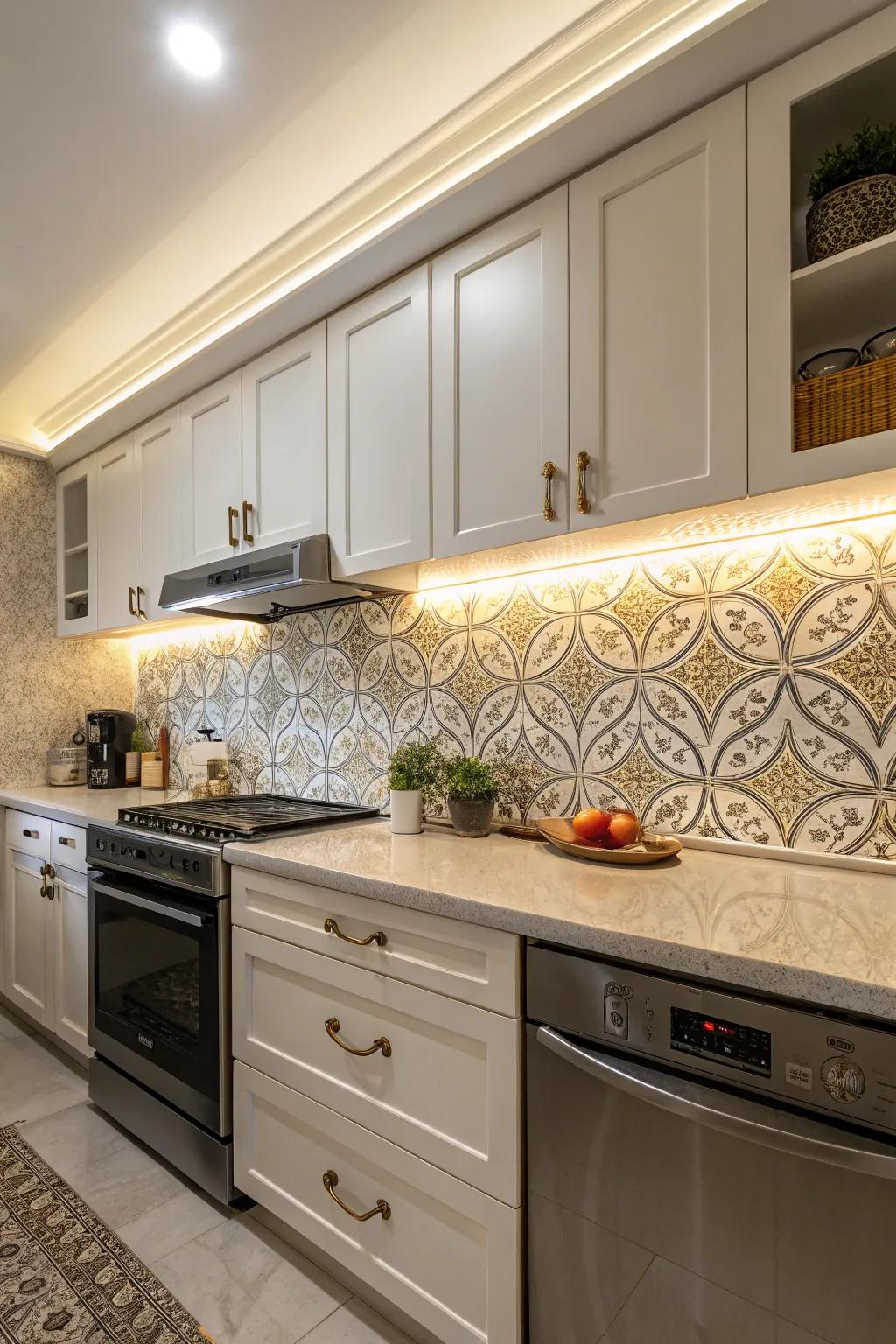 Accent your backsplash with illuminating strip lights.