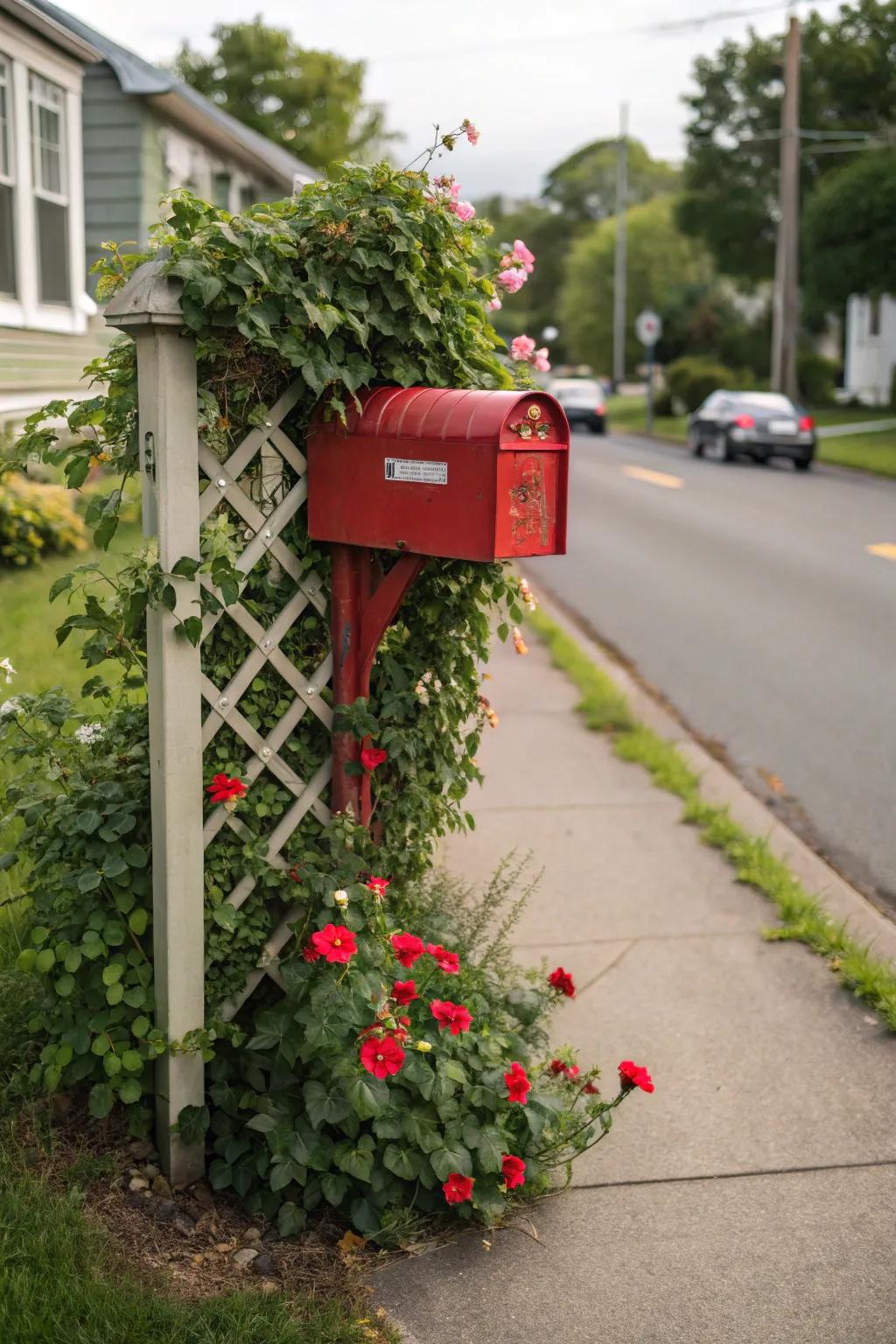 Enhance curb appeal with a lattice mailbox garden.