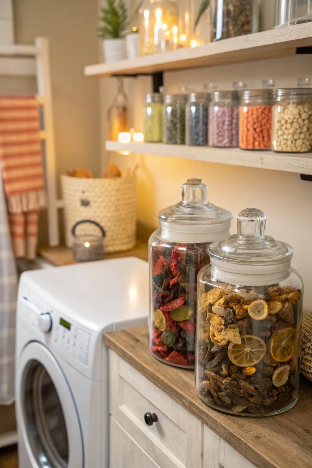 Scent jars fill the room with delightful seasonal fragrances.