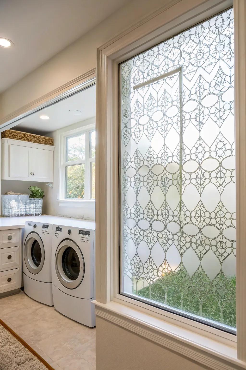 Decorative window film offers privacy and style.
