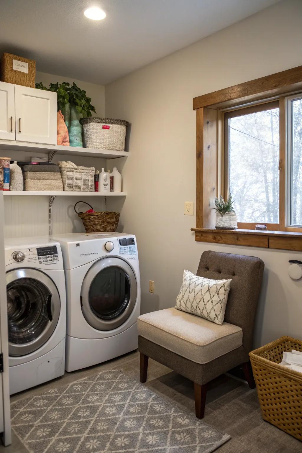 A cozy nook can make your laundry room a more enjoyable space.