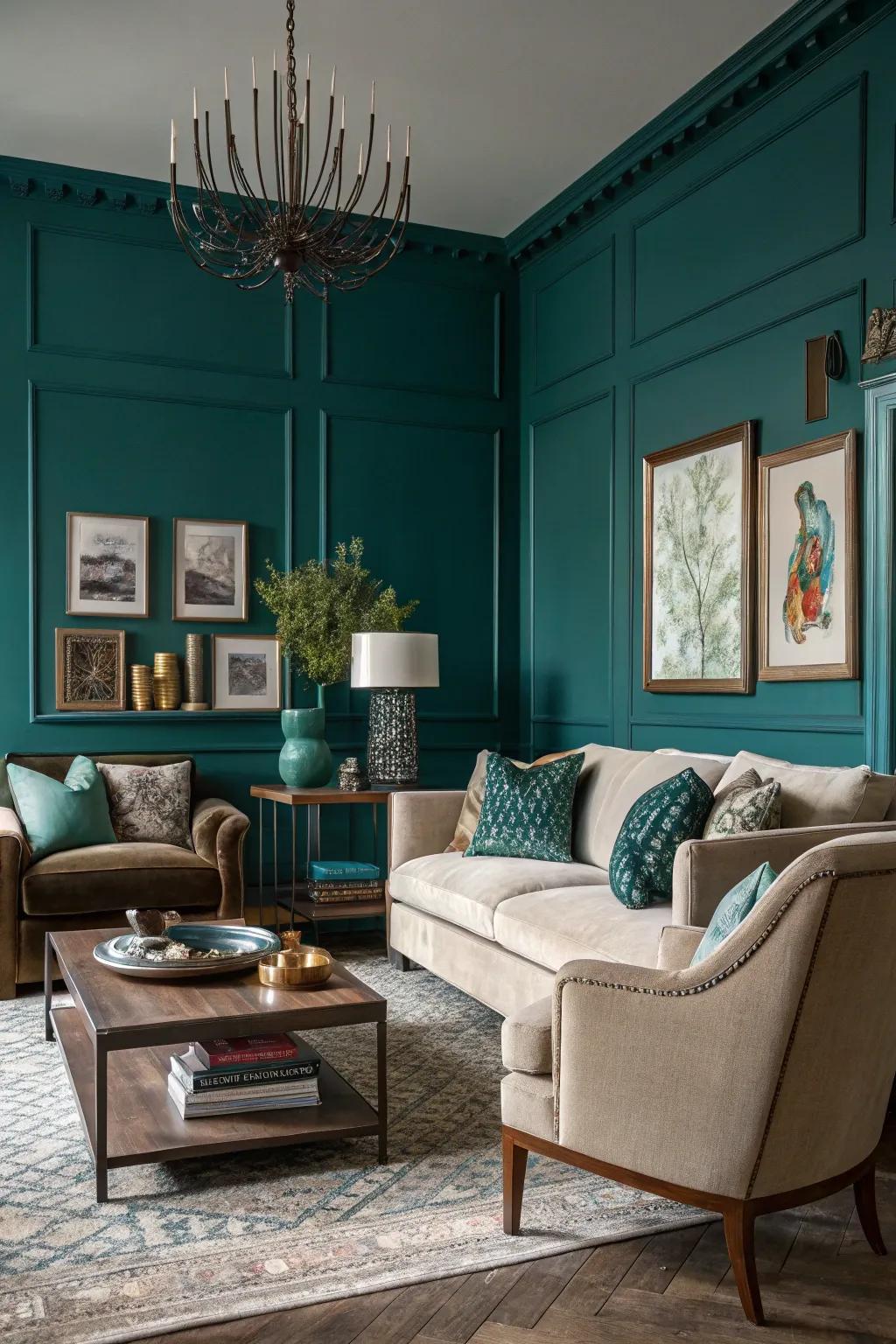 Deep teal for a lush and sophisticated ambiance.