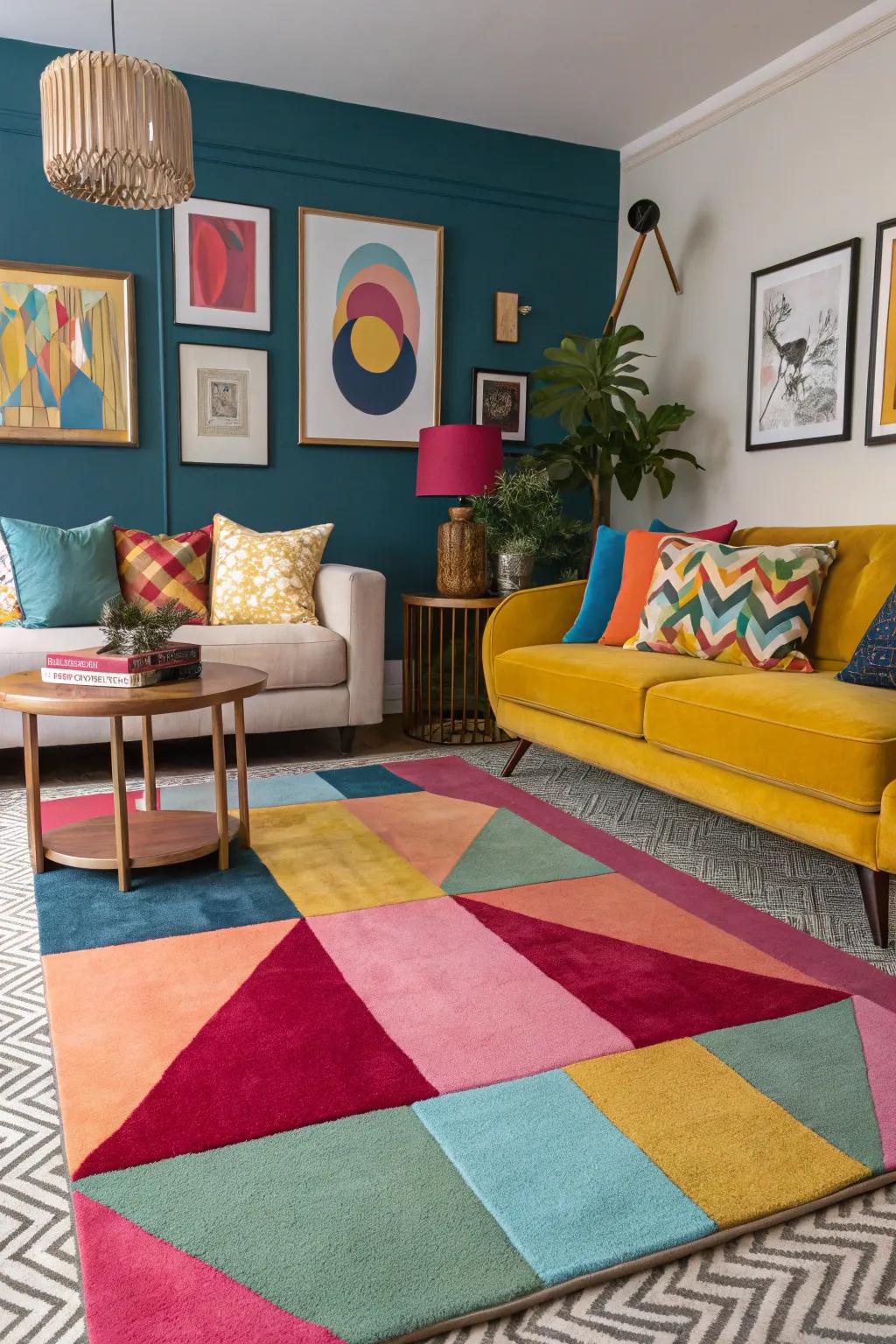 Color-blocked rugs bring an artistic and bold touch to your room.