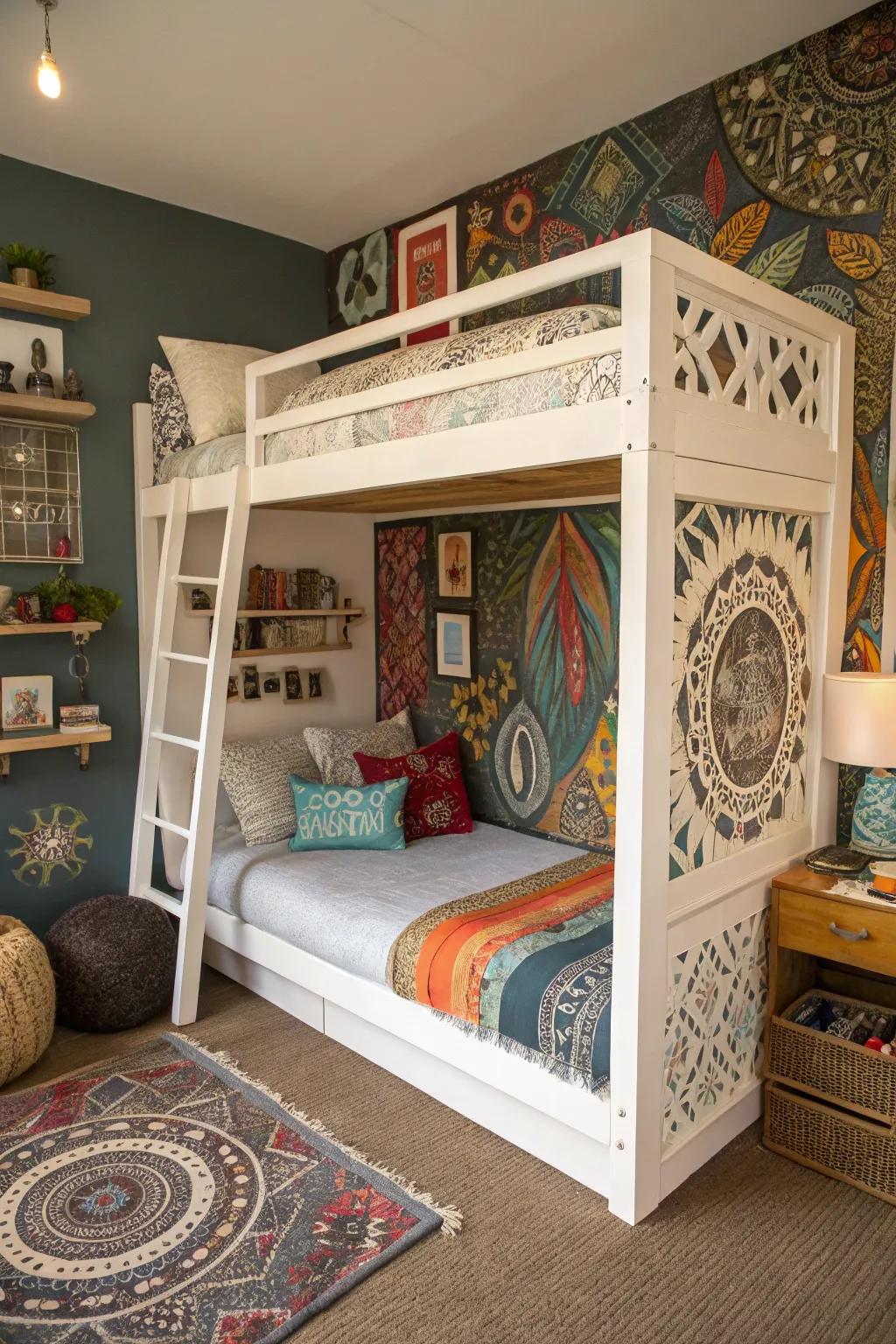 A loft bed that doubles as a canvas for artistic expression.