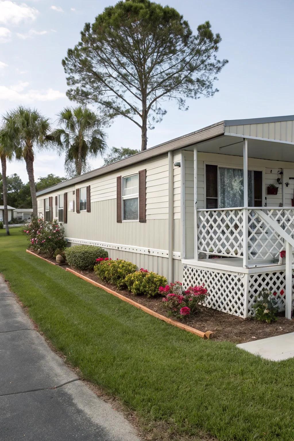 Lattice skirting provides ventilation and a decorative look.