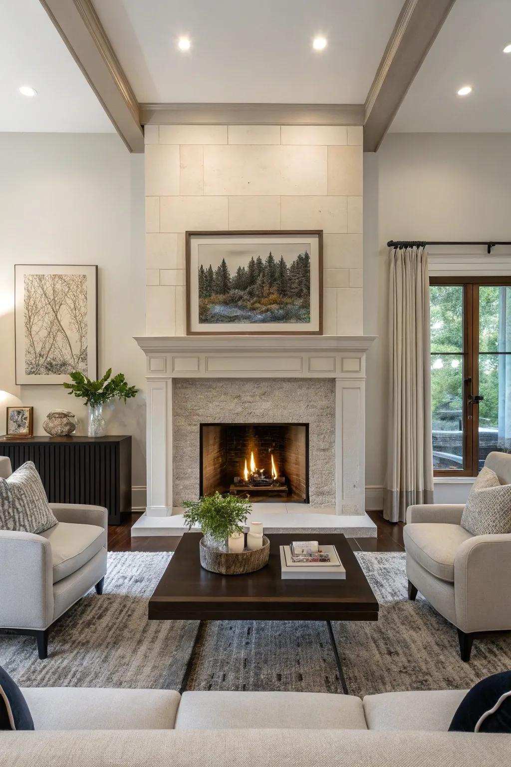 A symmetrical fireplace that brings balance and harmony to the space.