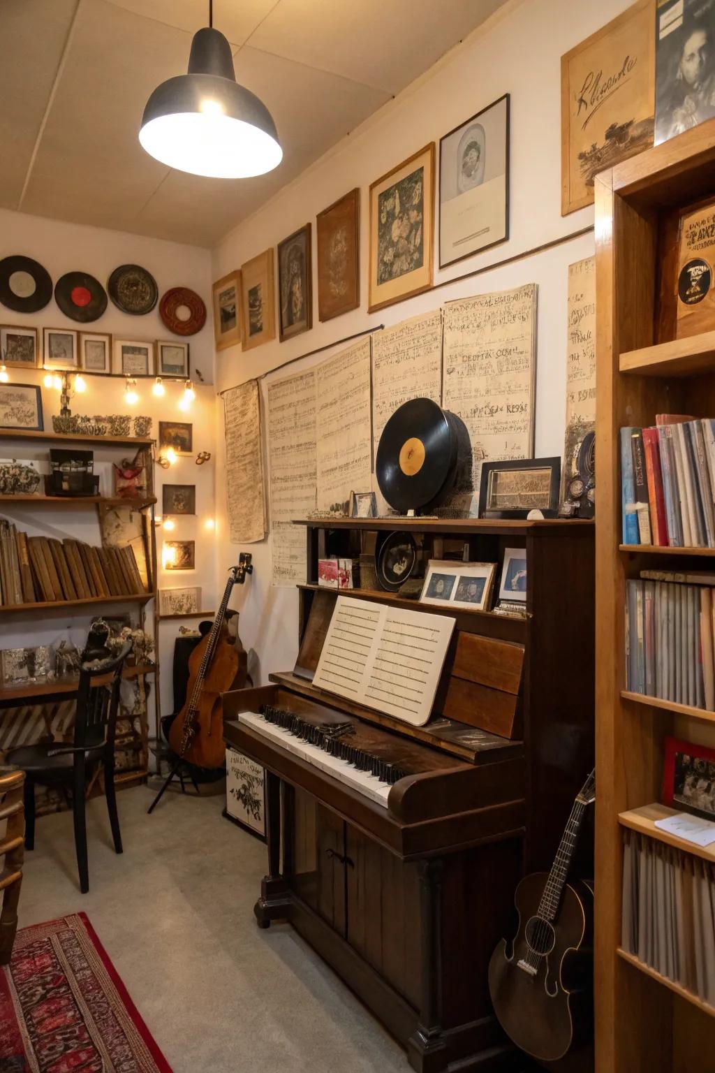 Vintage decor adds character and history to your music room.