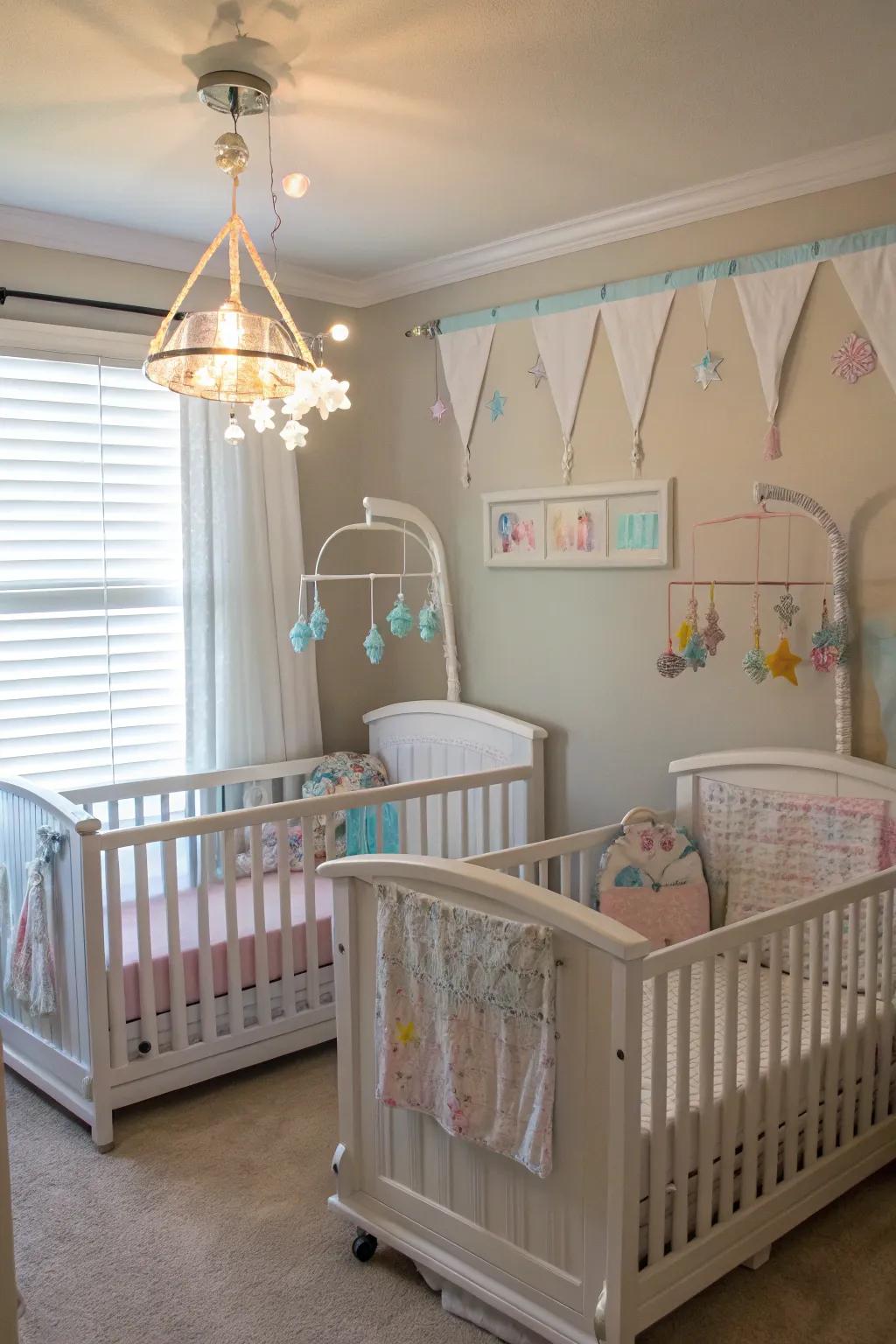 Twin-themed decor brings harmony and charm to any nursery.