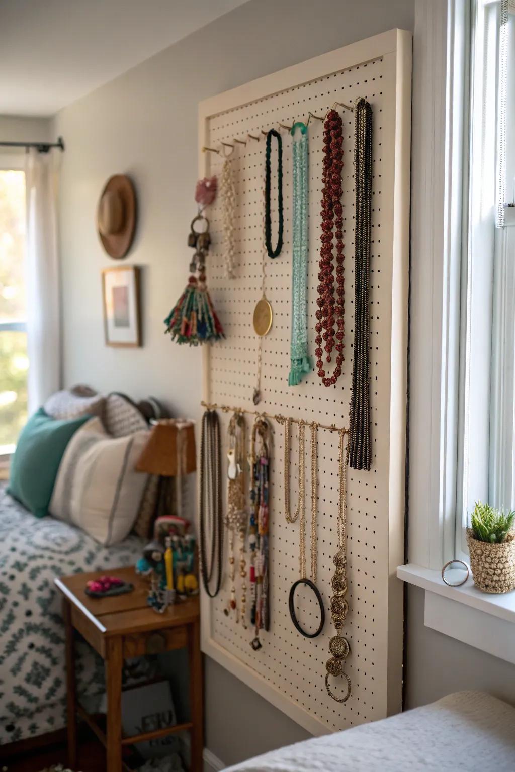 Pegboards offer customizable storage solutions.