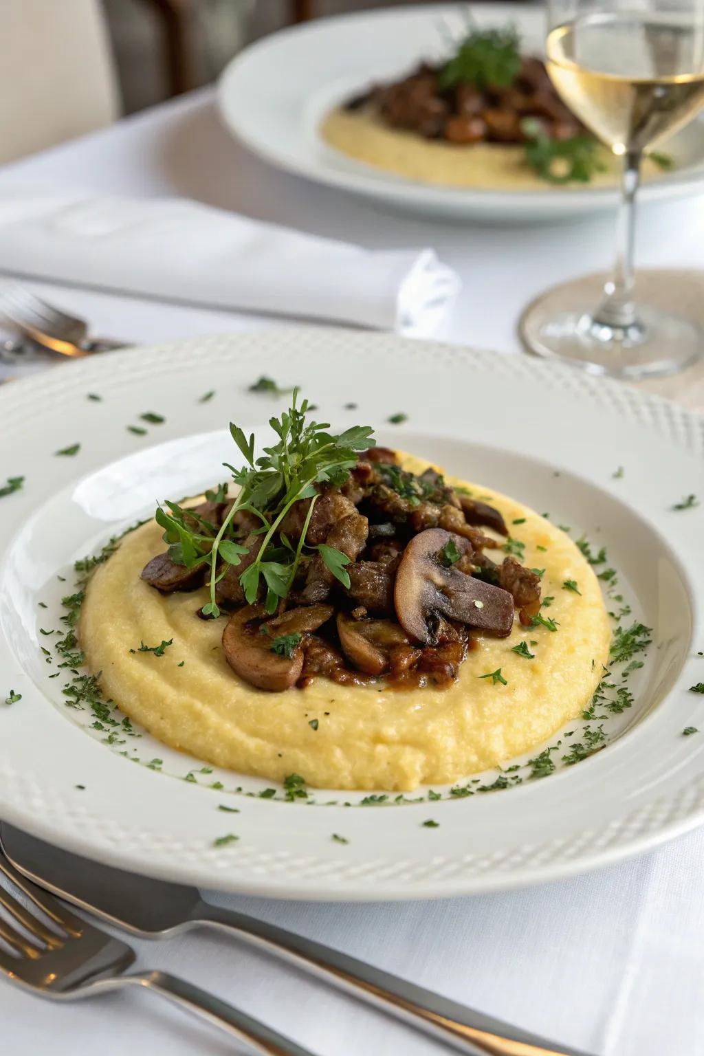 Polenta with mushroom ragú: A sophisticated and comforting dish.